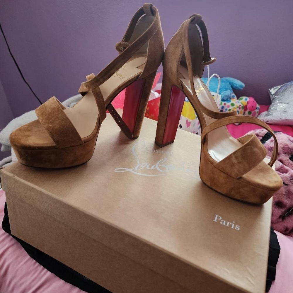 Christian Louboutin Loubi Bee Alta 130 Brown Cafe Platform Sandal heel pump